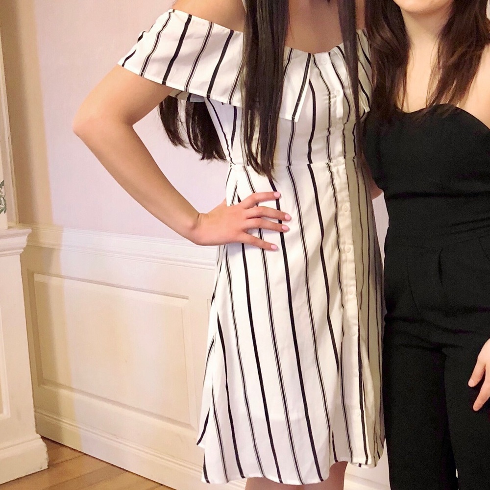 White dress with black stripes